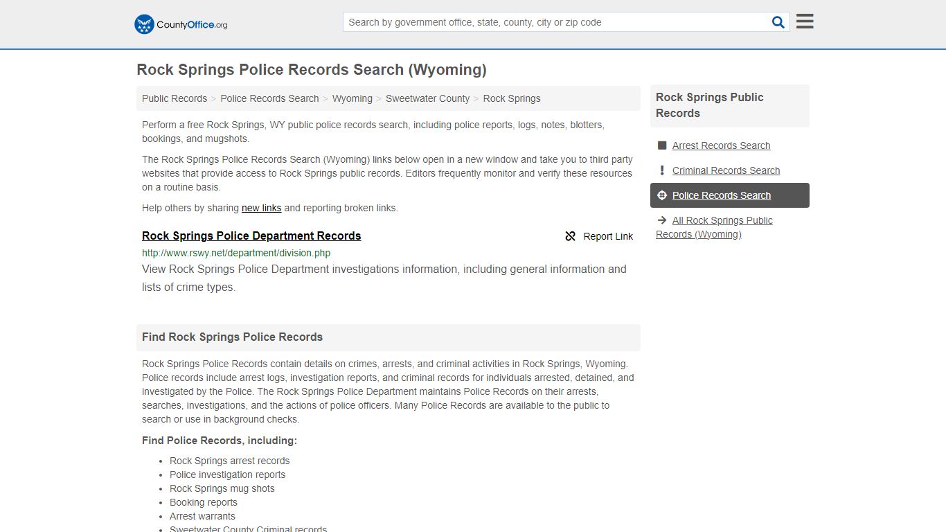 Rock Springs Police Records Search (Wyoming) - County Office