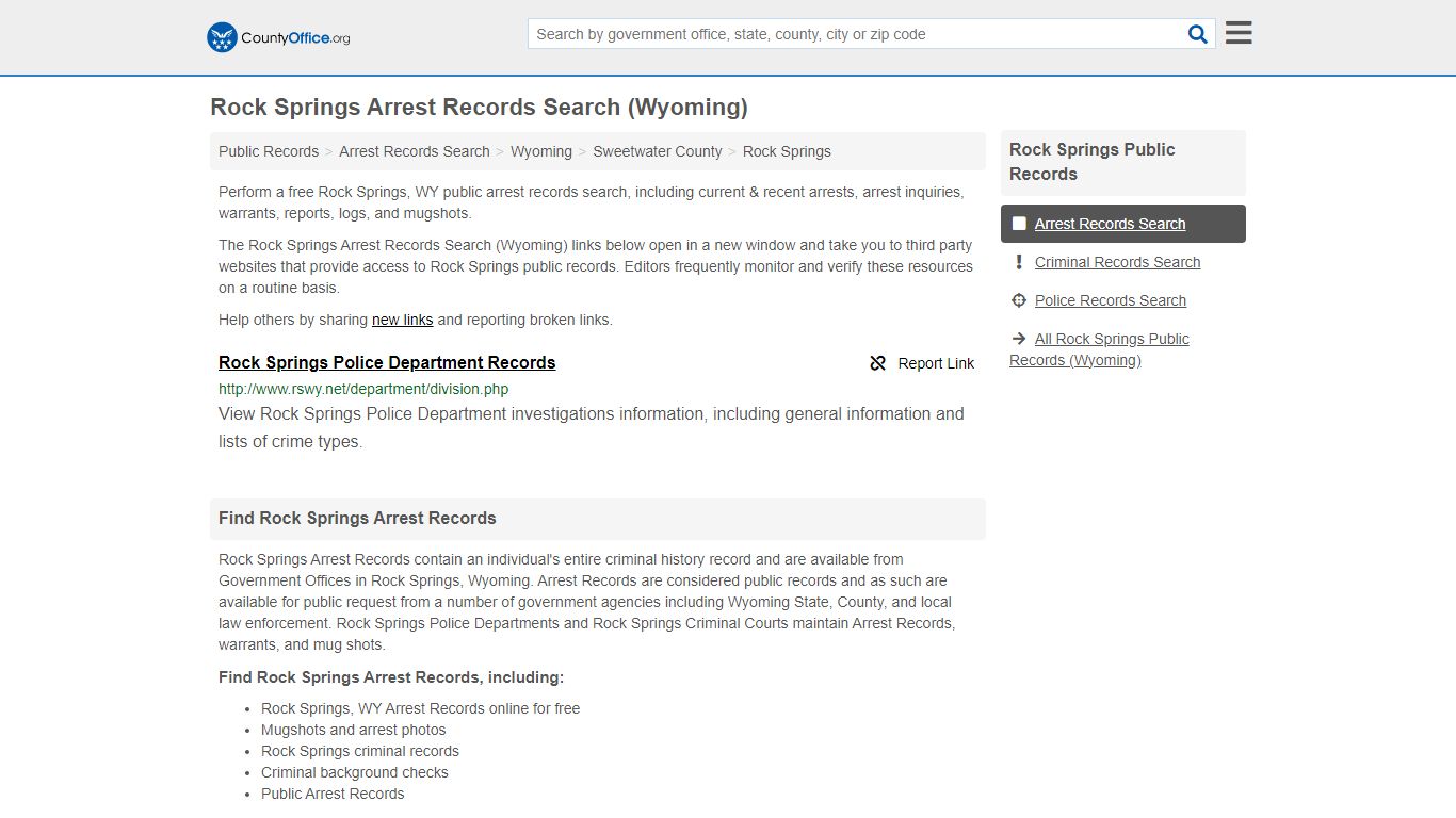 Rock Springs Arrest Records Search (Wyoming) - County Office
